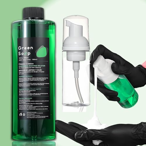 Green Soap para Tatuajes - TONBAO Jabón Verde Ultra Concentrado 500ml con Botella Espumosa 200ml, Set Profesional para Cuidado de Tatuajes y Piercings, Limpieza Suave para Todo Tipo de Piel