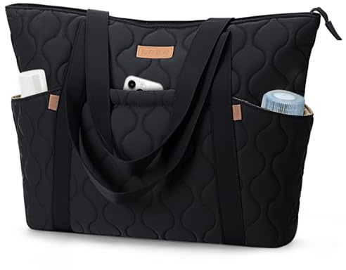 Lekespring Shopper Tasche Handtasche Damen, Leicht Puffer Tote Bag Wickeltasche, Groß 15,6 Zoll Laptoptasche Arbeitstasche Schultertasche Handbags Women für Uni Büro Arbeit Reisen-Schwarz