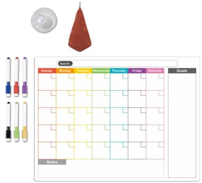 FACAIIO Calendario de pizarra blanca para planificación semanal, tablero de mensajes borrable con marcadores y ventosa, 12 x 16 pulgadas, organizador reutilizable de PVC para el hogar, oficina, cocina