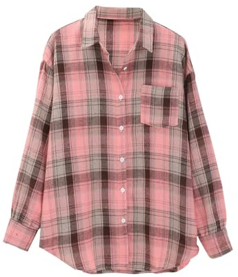Rutiga damtröjor för damer, casual, långärmade rutiga skjortor, button-down flanellskjorta, damer, cowboy pojkvän, shacket jackor, basblus, toppar