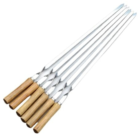6PCS Barbecue Grill Ago BBQ Forchetta Spiedini Manico lungo Shish Kebab Strumento for arrostire Set di accessori in acciaio inossidabile