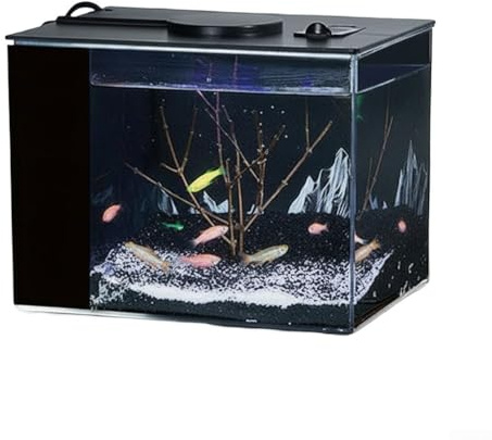 Tanque de peces autocirculante con luz LED y bomba de filtro, kit de acuario de escritorio para oficina en casa, cuencos cilíndricos de plástico de bajo ruido para principiantes (S)