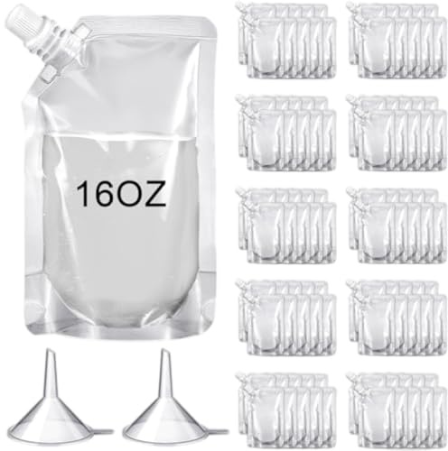Hotainoys 100 Pack Reusable Plastic Bags with Funnels, 16oz (500ml) Leak Proof Squeeze Pouches, Plastic Bags for Cold Brew, Liquid Storage, Travel & Parties Coffee concentrate pouches