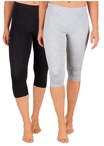 Ses Leggings pour Femme Capri 3/4 2 pièces Coton | Legging capri opaque et élastique avec taille douce et ajustement parfait - En coton avec élasthanne pour tous les jours
