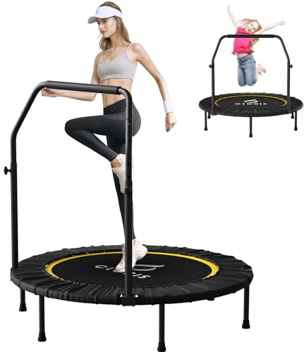 CLORIS 40in Folding Trampoline Rebounder Fitness Trampoline with Adjustable Foam Handle, with safty Padded Cover Best Gift (40in-Black)
