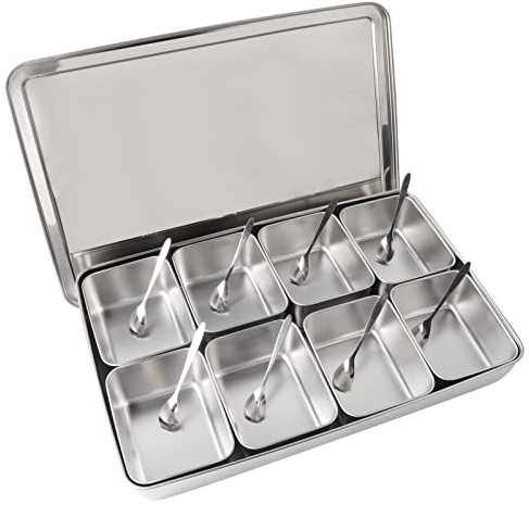 Atyhao Seasoning Box Set, 8 Grid Stainless Steel Seasoning Box Condiment Storage Containers Spice Jar Kitchen Utensils