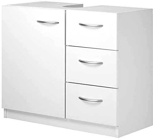BAKAJI Mobiletto Sottolavabo Mobile Armadietto 3 Cassetti Bagno Lavandino Lavabo con Anta Singola Design Moderno Casa Salvaspazio Contenitore Legno Bianco 30x63x54 cm