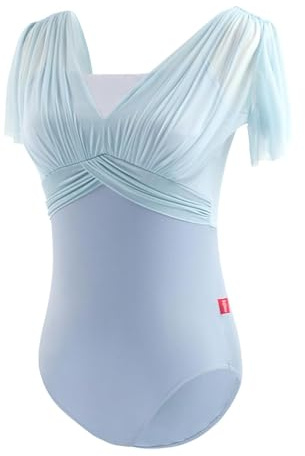 Daydance Dayance Women Leotards for Ballet, Flutter Sleeve Faux-2 Piece Dance Wear for Recitals