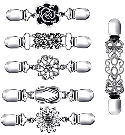 6 pièces Vintage Cardigan Broche Pull Col Boutons Vêtements Clip Écharpe Créative Argent Métal Strass pour Femme Fille Zinc Legering, 10cm, Zinc
