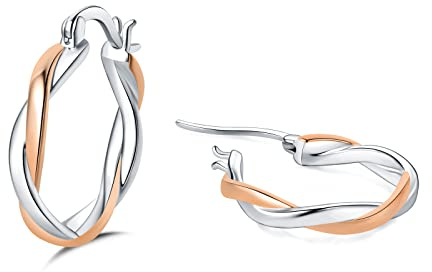 HEEYA Creolen Ohrringe für Frauen Sterling Silber 925 Damen 18K Vergoldet Twisted Creolen Hypoallergen Ohrringe mit AAAAA Zirkonia Rosegold Silber 20MM