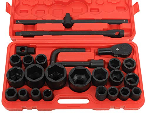 NadineDutol Kraft-Schlagschrauber-Nüsse Innen Sechskant Schlüssel Steckschlüssel-Satz 3/4,Stecknüsse LKW Ratschenkasten Socket,Werkzeug-Set mit Stahlkasten