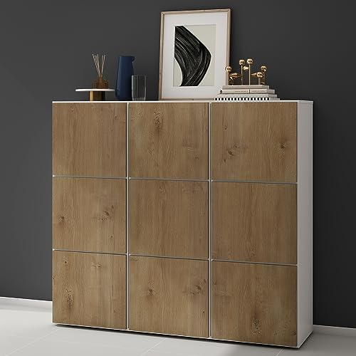 doporro Scarpiera Ingresso Componibile 135x36x120 cm con 18 Ripiani in Legno Bianco Opaco e Marrone Chiaro, Mobile Porta Scarpe Salvaspazio Armadio Multiuso con Grande Capacità per Corridoio o Camera
