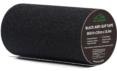 CHUANGSEED Heavy Duty Black Anti Slip Tape 8 x 35Ft (20cm x 10.6m) High Traction For Outdoor/Indoor Safety Non Skid Roll Traction Tread grip Tape