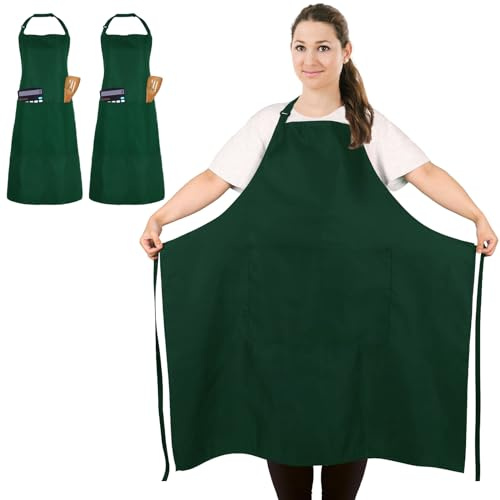 FunChaos 2 Pezzi Taglia Grossa Grembiule, Verde Cuoco Grembiule, Unisex Grembiuli con 2 Tasche per Cucinare, BBQ, Lavoro, Professionale Grembiuli per Cameriere Pittore Parrucchiere (Taglia Grande)