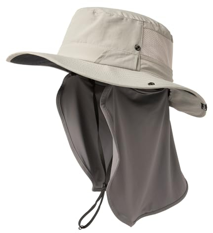 TOP-EX XL/XXL Sonnenhut Herren Wasserdicht Sonnenschutz Mütze mit Sonnenbrillenhalter Breite Krempe Outdoor Trekking Hut mit Nackenschutz Safari Sommer Mütze Faltbar 94603_Grau M/L