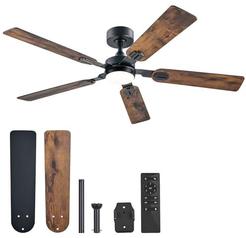 VONLUCE 132 CM Ventilatori da Soffitto con Luci e Telecomando Ventilatore da Soffitto con 5 Pale a Doppia Finitura Motore DC Reversibile Silenzioso a 6 Velocità per Camera da Letto Soggiorno Studio