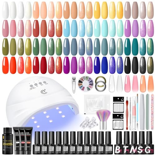 COSCELIA Kit Uñas Semipermanentes 20 Colores Uñas Gel Kit con Lámpara de Uñas, 3 Colores Poly Extensión Gel Uñas, Base Top Mate Coat con 2pcs Glitter Coat Set Kit Manicura Semipermanente