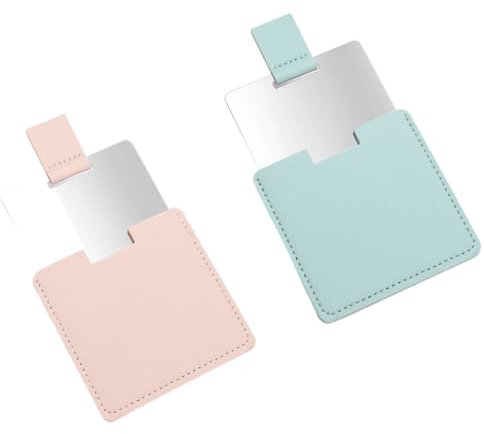 QEDBOJE 2 pz Specchio Ultrasottile, in Acciaio Inossidabile Infrangibile, Facile da Trasportare, Con Custodia in Pelle PU, per Trucco e Viaggi, Specchio da Viaggio e Trucco Ultrasottile