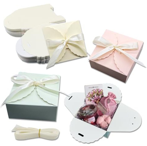 WWYSSZ Geschenkbox Klein mit Band 30 Stk, 9 X 9 X 5 cm Kleine Schachteln zum Befüllen, Kleine Geschenkbox Pappschachteln Geschenkboxen, für DIY Geschenk, Hochzeit, Party, Geburtstags (Blau/Rosa/Gelb)