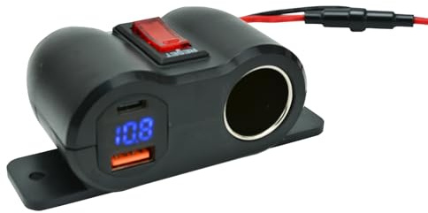 4-i-1 billaddare cigarettändaruttag med PD 36 W och QC 18 W USB-uttag laddare integrerar även voltmeter och på/av-brytare, max 120 W cigarettändare inbyggt uttag för bil båt RV USB