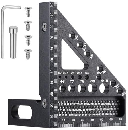 YUENGJGI Misuratore Angolare 3D Multifunzionale, Squadra in Lega di Alluminio 22,5-90°, Strumento di Misura di Precisione, Strumento di Marcatura per Falegnameria