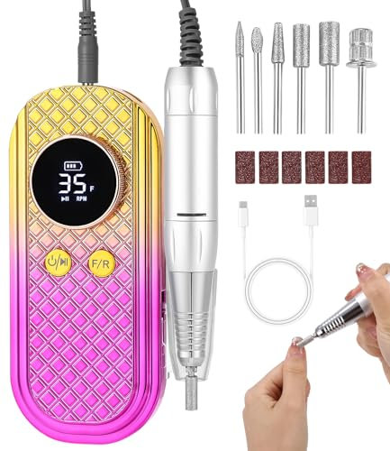 Torno para Uñas Profesional ,35000RPM Torno de Uñas Inalambrico Pulidor Lima Electrica Uñas Portatil para Semipermanentes Acrilicas Manicura y Pedicura, Baja Vibración, Salón DIY