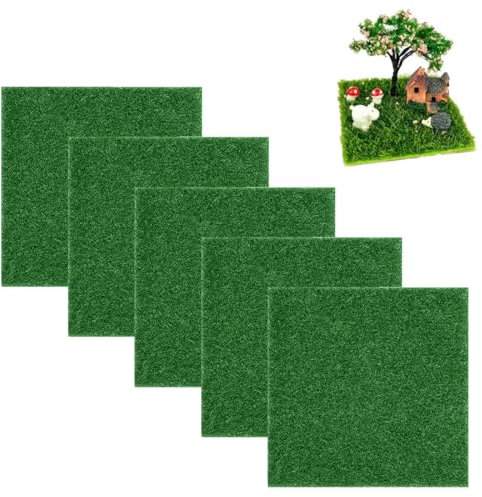 OUDQFCJ 5 Piezas de Césped Artificial para Miniaturas, Manualidades, Decoración, Mini Jardín, DIY, Accesorios para Belenes (15x15cm)