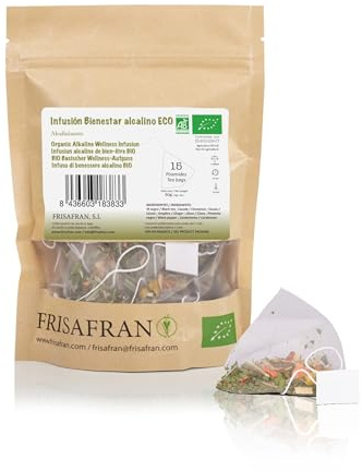 FRISAFRAN | Infusion Alcaline Bien-être Bio en pyramides 15 Unités | 30g | Thé alcalin | Infusion saine | Antioxydants | Digestif | Minéralisé | Santé et bien-être | tisane alcaline | Tisane
