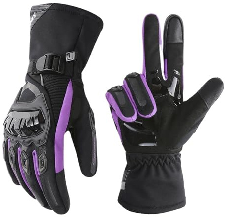LPHFDCS Motorbike Gloves Winter Warm Motorcycle Gloves Windproof Waterproof Female Motorbike Riding Gloves Women Pink Motocross Moto Guantes Knuckle Gloves(Purple,XS)
