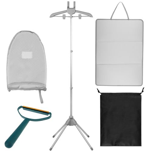 Soporte de vapor para perchas, plancha de vapor plegable con almohadilla de planchado y guante, soporte de planchado de vapor giratorio 360°, longitud ajustable de 84 a 160 cm, soporte de secado