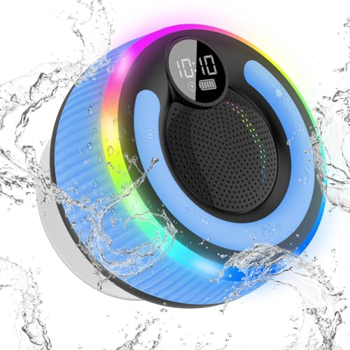 AOSRAU Portable Bluetooth Shower Speaker with Lights, Bluetooth 5.3, Small Wireless Speaker for Outdoor, Blue