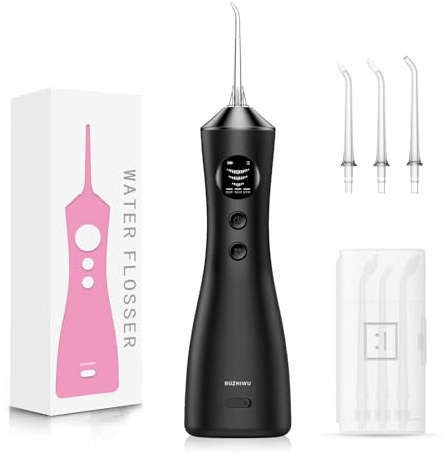 Water Flosser for Teeth Cordless, 300ML Portable Oral Irrigator with Screen Display, 3 Intensity Modes and 3 Flossing Tips, 60-Day Battery Life,IP68 Waterproof Dental Flosser for Home Black