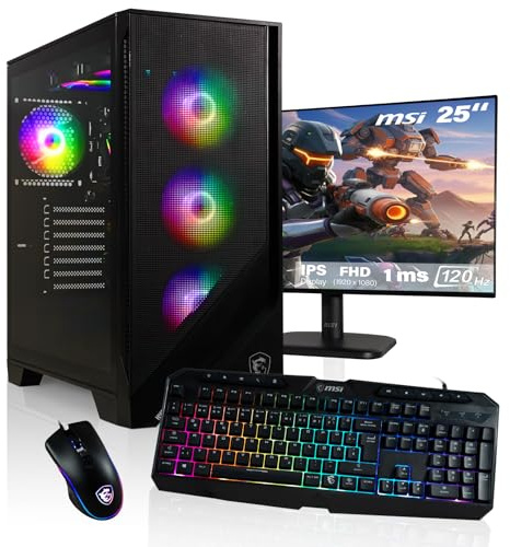 HYPER BYTE® - Gaming PC - Set completo con AMD Ryzen 7 5700G fino 4,6 GHz | 16GB DDR4 | 1TB SSD | Watercooling | Monitor 25 pollici | mouse & tastiera | QWERTY| Win11 Pro | Computer fisso per gamer
