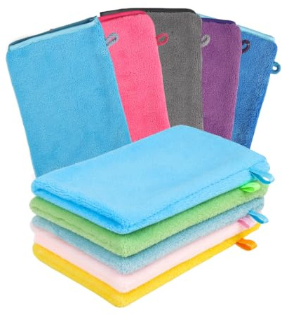 10 Stück Mikrofaser Waschhandschuhe, Waschhandschuh Körper,Waschlappen Gesicht, Weiche Hautfreundliche Waschlappen Microfaser mit Aufhängeöse,Waschhandschuhe für Bad & Reinigung, 15 x 20 cm