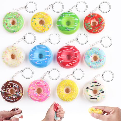 12 Pcs Donut Squishies Rainbow Donut Stress Ball Mini Mousse Lente Récupération Porte‑Clés Sac À Dos Faveurs Fête