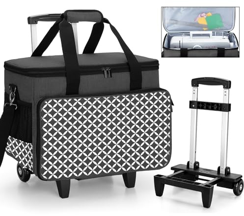 Yarwo Sewing Machine Trolley Bag on Wheels, Detachable Rolling Sewing Machine Bag with Bottom Support Board for Most Standard Sewing Machine and Accessories