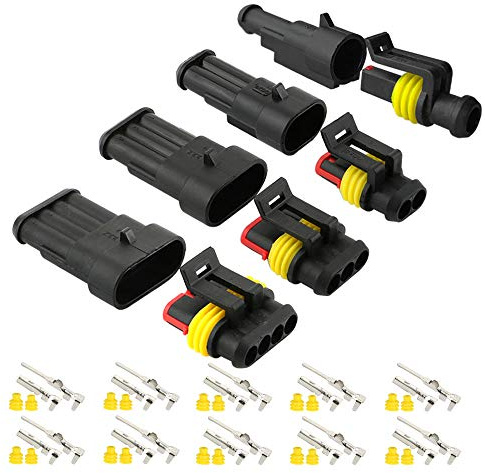 Aiqeer 12 Set Auto Impermeabile Elettrico Cavo Connettori, Kit Presa Spina Connettore Elettrico Impermeabile Auto (1 Pin, 2 Pin, 3 Pin, 4 Pin)