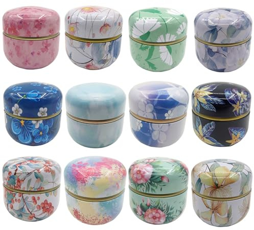 XZX 12-Pack Empty Tin Can Candle Containers With Lid Sealed Jar Scented Tea Tins Metal Coffee Candy Cans Gift Storage Jewelry Boxes Ink Printing Pattern Round Can