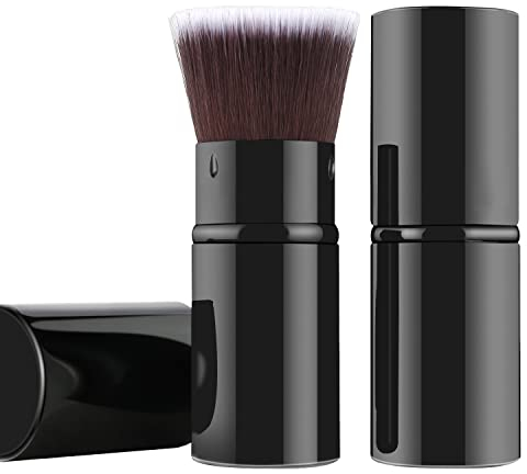 Falliny Einziehbarer Make-up-Pinsel, Reise-Kosmetikpinsel, Kabuki-Make-up-Pinsel, tragbare flüssige Grundierungspinsel mit Abdeckung, perfekt zum Verblenden von Flüssigkeiten Black