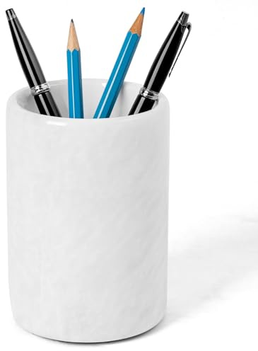 Portalápices Radicaln de mármol blanco de 10 cm, organizador de cajones hecho a mano para artículos esenciales de oficina en casa - Accesorios de escritorio y organizadores de espacio de trabajo