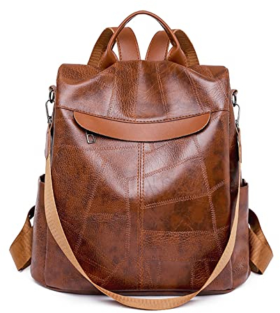NICOLE & DORIS Anti-Diebstahl Rucksack Handtasche Damen PU Leder Großer Vintage Schultertasche 2 in 1 Wasserdichte Daypack Reise Braun
