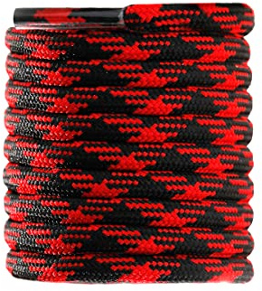 CCSOFTIME 1 Pairs Round Walking Boots Laces, Strong Red Boots Shoe Laces with Steel Toe Cap, Thick Replacement Boot Shoelaces Black/Red 100CM