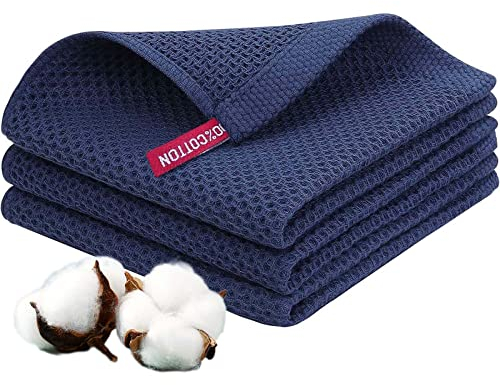 Tibapla Toallas de Cocina 3Pcs Paños de Cocina de Secado Rápido Antibacteriano Toallas de Cocina Suaves y Duraderos con Fuerte Absorción de Agua Trapos Cocina Toallas de Limpieza 34x34cm (Azul oscuro)