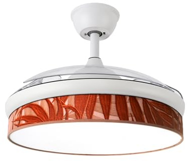 ABRILA - Ventilador DC MODA | Color Blanco con tres Aspas Desplegables ABS y Difusor de Hoja Caldera | 6 Velocidades Ajustables | 3 Temperaturas de Luz | con Temporizador y Mando a Distancia Incluido
