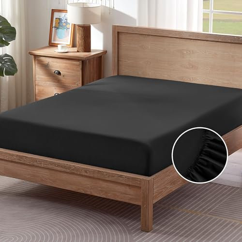 Sonive Spannbettlaken Weiches Polyester Betttuch,30 cm Tiefe Tasche,Maschinenwaschbar,rutschfest,Comfort,für Kinder Schwarz, 90x200cm