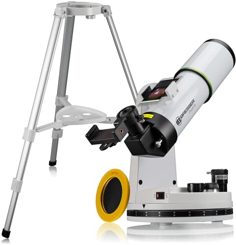 Bresser PushTo AR-80/400 smart teleskop, 80 mm lins, 400 mm brännvidd, Bluetooth, med stativ och smartphone-adapter