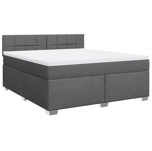 vidaXL Boxspringbett, Doppelbett mit LED Matratze Matratzenauflage, Bettgestell mit Lattenrost Kopfteil, Polsterbett Bett für Schlafzimmer, Dunkelgrau 180x200cm Stoff
