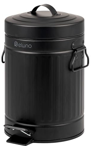 eluno Vintage, Pattumiera a Pedale, capacità 3 Litri, pattumiera con Coperchio Soft-Close, Contenitore per rifiuti per Bagno, Cucina, Camera da Letto, Secchio Interno (Nero)