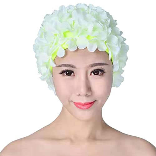 Cuffia da bagno da donna Nuoto – Cuffia da bagno a fiore vintage cuffia da bagno petalo floreale | Cuffia da bagno in stile retrò per donne, capelli lunghi e corti, cappello da nuoto per parchi a