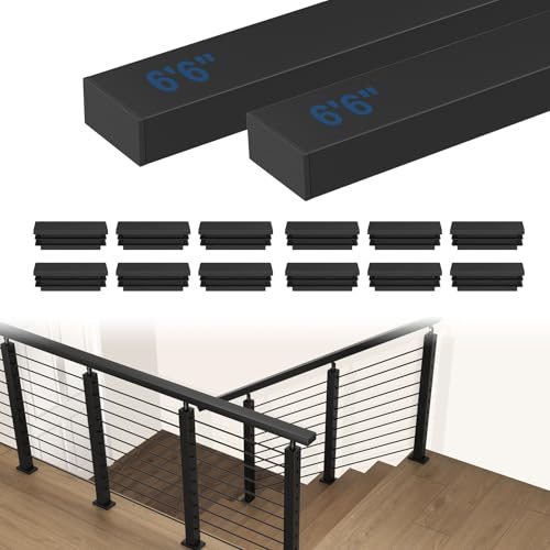 CKE 2 Pack 6'6Stainless Steel Handrail, Cable Railing Handrail for Indoor Outdoor Deck Stair, Flat Top Rail Cable Railing System, Black Rectangular Hand Rails Deck Railing Kits with End Caps, HT01